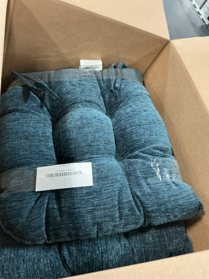 Condition photo showing As Is for The Gripper Twill Jumbo XL Non-Slip Rocking Chair Cushion Set with Thick Padding, Includes Seat Pad & Back Pillow with Ties for Indoor Living Room Rocker, 17x17 Inches, 2 Piece Set, Sapphire Chenille Saphire Blue 2 Piece Set