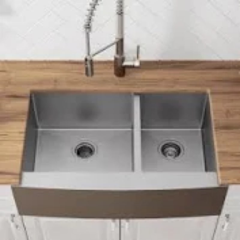 Stainless Steel 33\" L x 21\" W Double Basin Farmhouse Kitchen Sink 