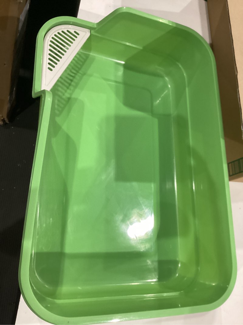 Condition photo showing Good Condition for extra large cat litter box with high sides,cats boxes for indoor cats,cat litter pan for kitty,litter box with low entry,easy to clean,anti-splashing,23.6\" x15.7\" x5.9\" (green)