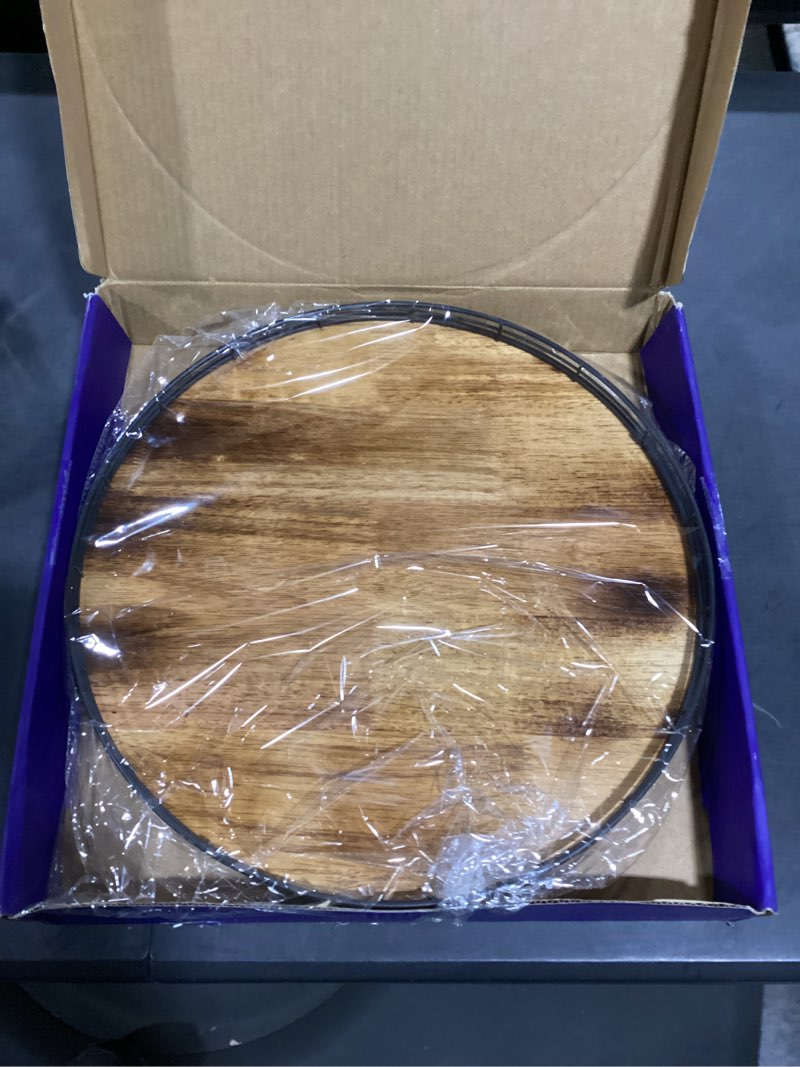 Condition photo showing New/Like New for 16" lazy susan oak wood turntable organizer for cabinet, farmhouse round wooden large lazy susan organization and storage for dining table, pantry, kitchen, bathroom, countertop, cupboard, home decor brown & black 16 inches