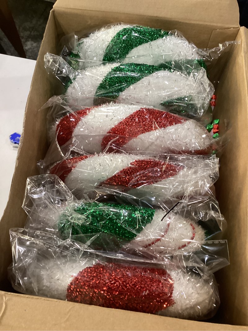 Condition photo showing New/Like New for 12 Pcs 15.75'' Large Candy Christmas Decorations Red Green Lollipop Candy Giant Decorations with Sticks Red and White Peppermint Xmas Decor for Christmas Tree Ornaments Holiday, 6 Styles 12 Vivid