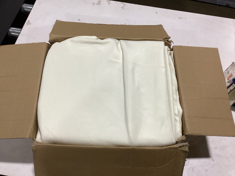 Condition photo showing As Is for fitable 6 pack ivory tablecloths for round tables-108 inches in diameter-stain resistant and washable table clothes,polyester fabric covers wedding,party,banquet,formal events (130g-qw6p-108ivory) ivory 108 in round, 6 pack
