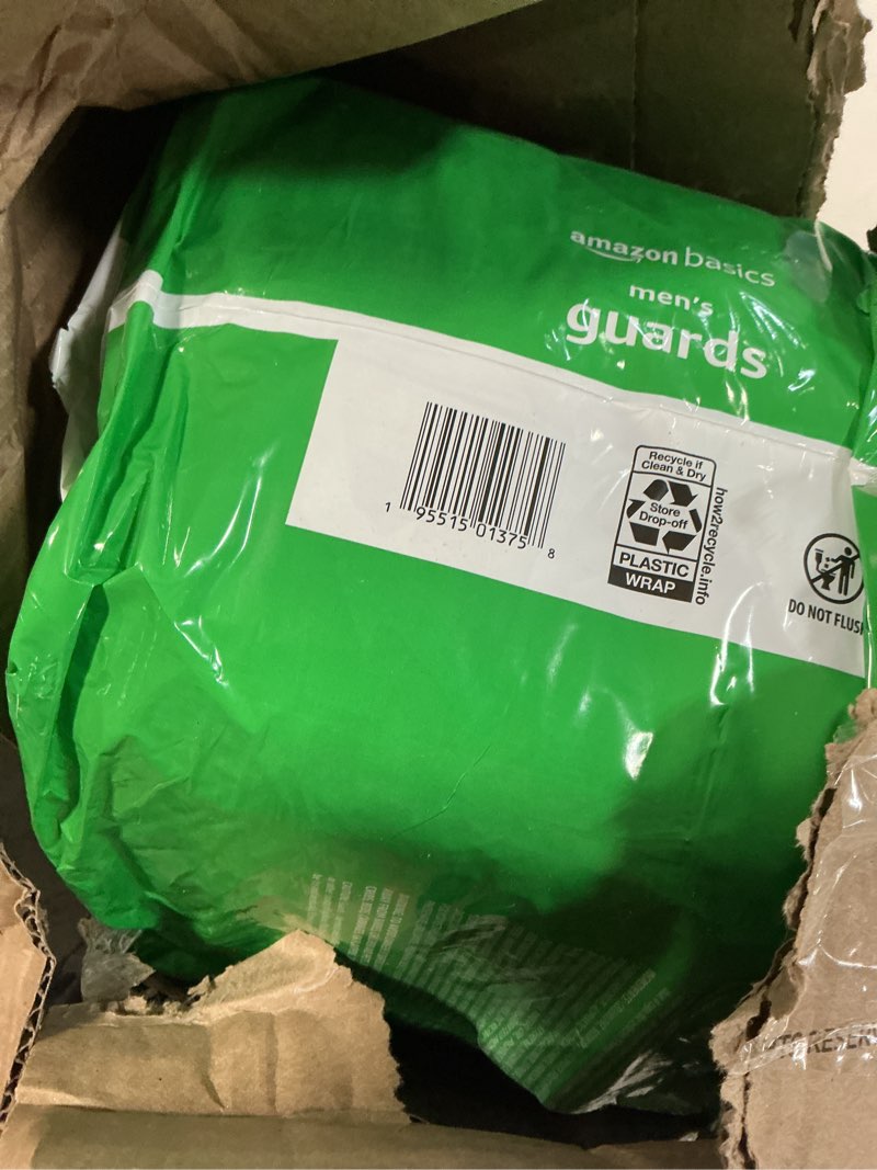 Condition photo showing As Is for amazon basics men's incontinence guards, maximum absorbency, moisture-wicking with odor protection, one size fits most, 104 count (2 packs of 52)