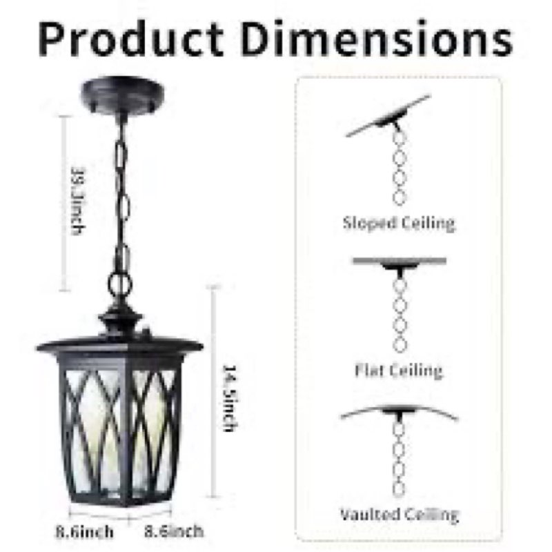 jyz dusk to dawn outdoor pendant lantern, 15 inch craftsman style large exterior hanging light with 