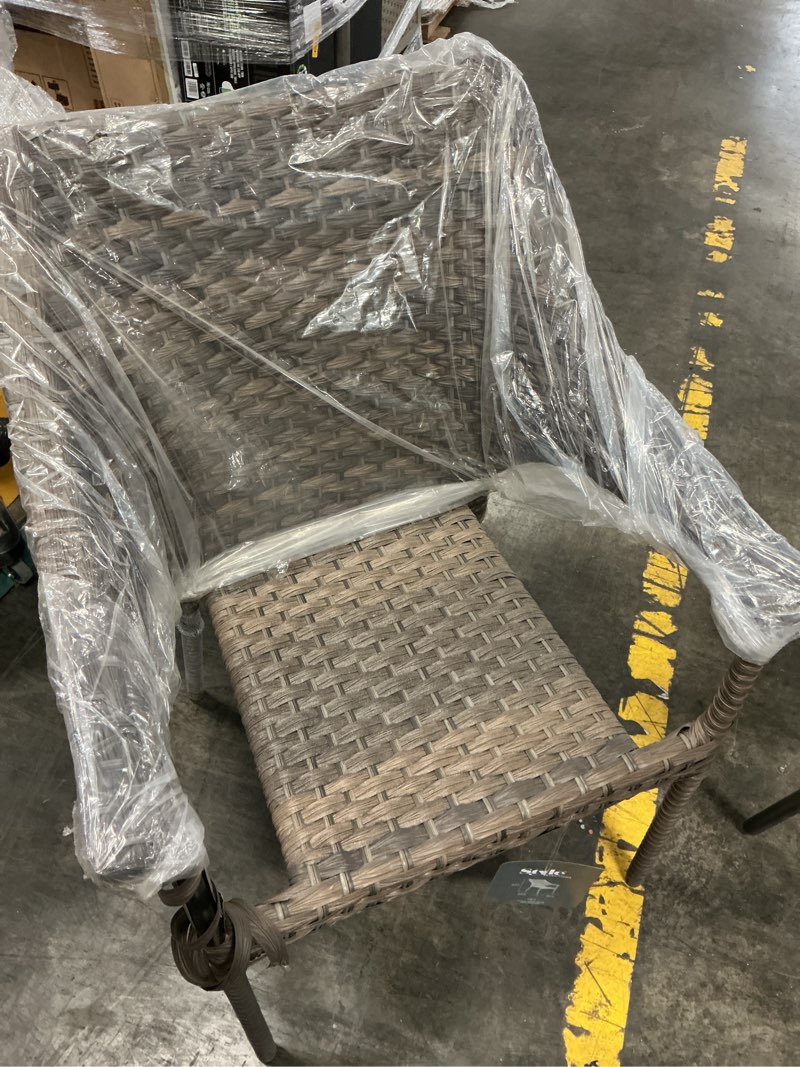 Condition photo showing As Is for style selections lola wicker stackable black steel frame stationary conversation chair with woven seat