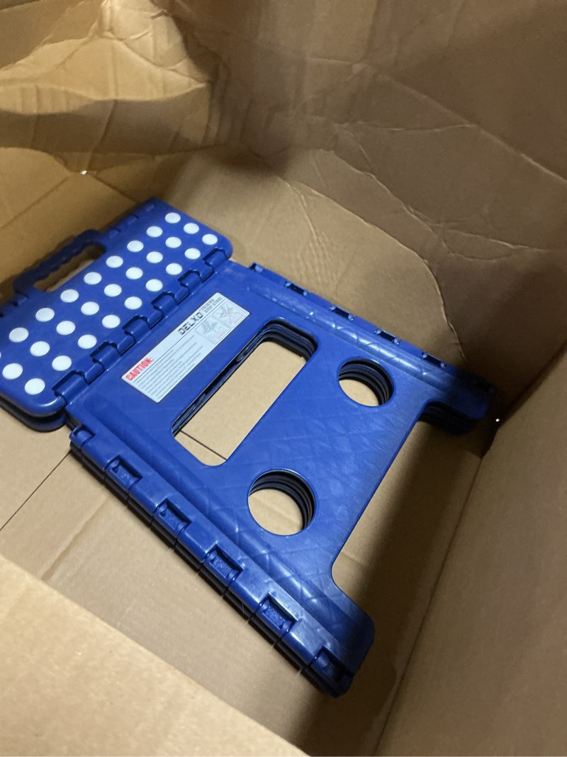 Condition photo showing Good Condition for Delxo Folding Step Stool, 13 inch Non-Slip Foldable Stools for Kids & Adults Up to 300 LBS, Step Stool with Handle, Lightweight for Kitchen, Bathroom, Bedroom, Garden, Blue, 1PC Blue 13 Inch