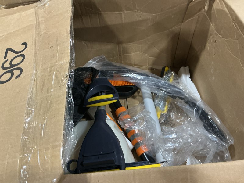 Condition photo showing As Is for yocada sponge mop home commercial use tile floor bathroom garage cleaning with 3 sponge heads in total squeegee and extendable telescopic long handle 42.5 to 52 inches easily dry wringing only 3 heads