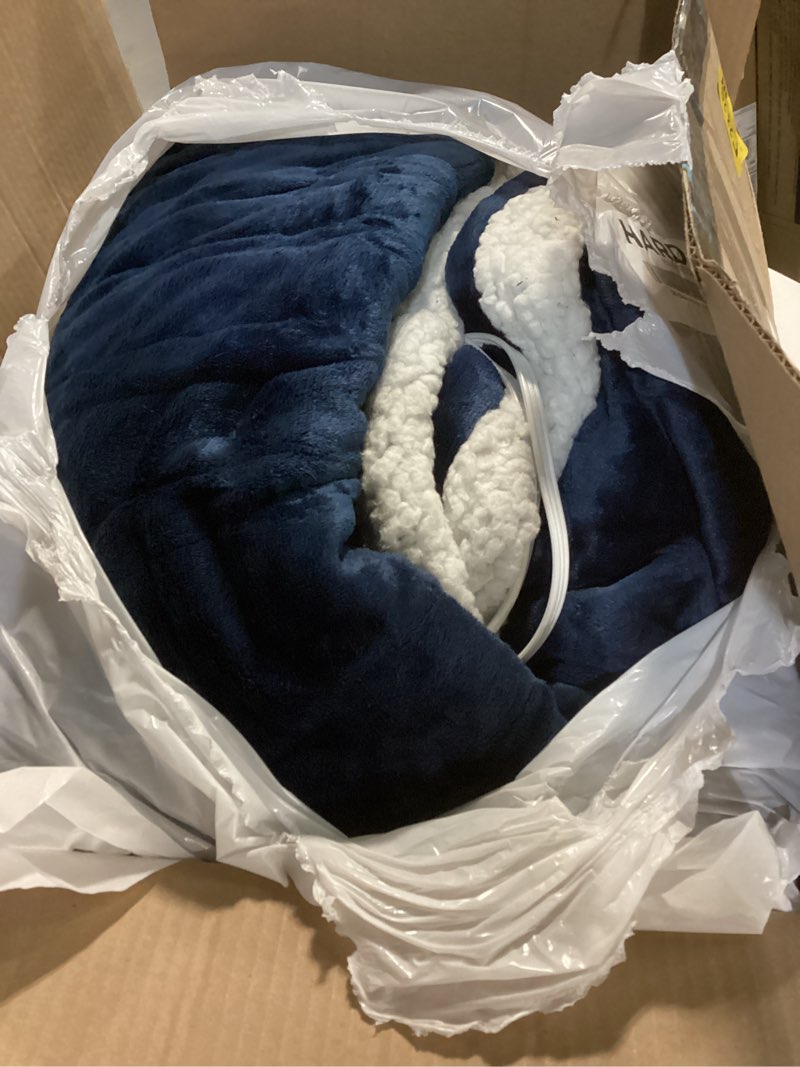 Condition photo showing As Is for Electric Heated Blanket Queen Size 84"x90", Soft Flannel with Dual Controllers & Overheat Protection, 9 Adjustable Heat Settings & 10-Hour Auto-Off Timer, Fast Heating for Winter Comfort, Navy Blue 08-navy Blue Queen 84"x90"