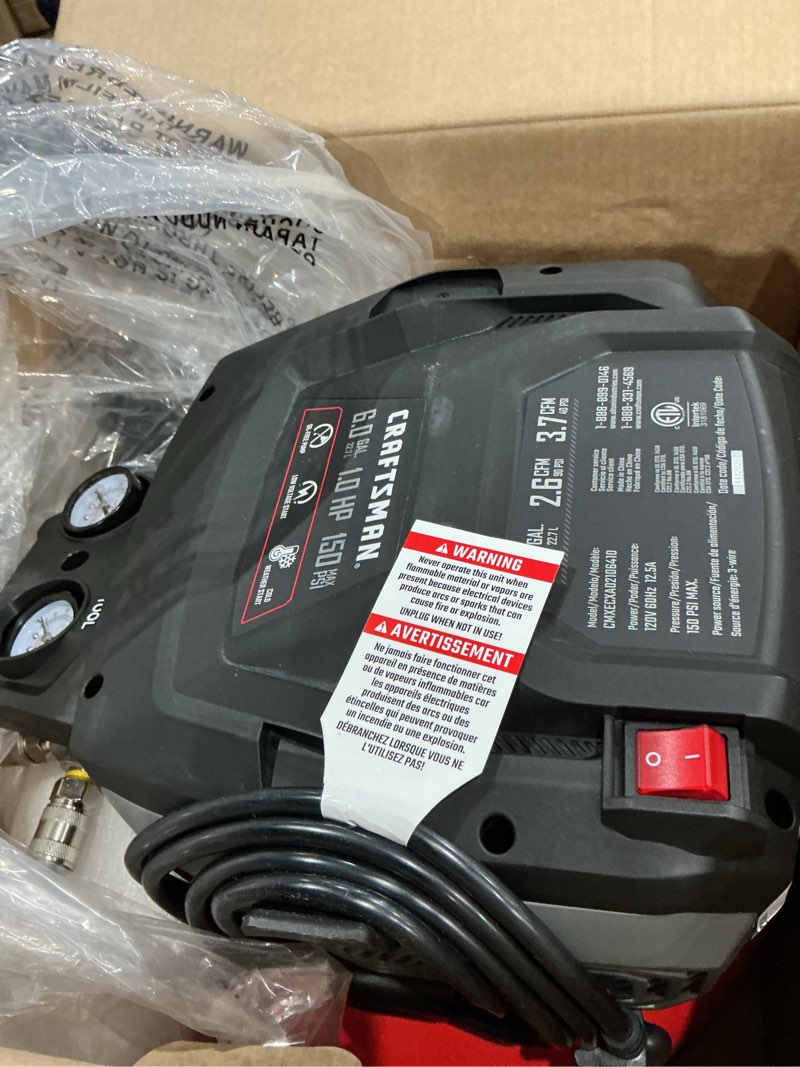 Condition photo showing Good Condition for craftsman air compressors 6 gallon portable pancake air compressor,oil free max 150 psi 1.0hp 2.6 cfm@90psi electric air compressor shop air compressor, cmxecxa02106410