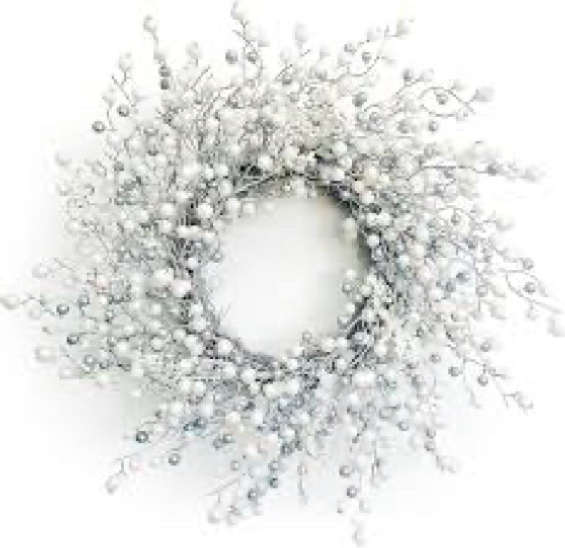 huashen 24 inch spring front door wreath winter berry wreath metallic effect pearl white & silver be