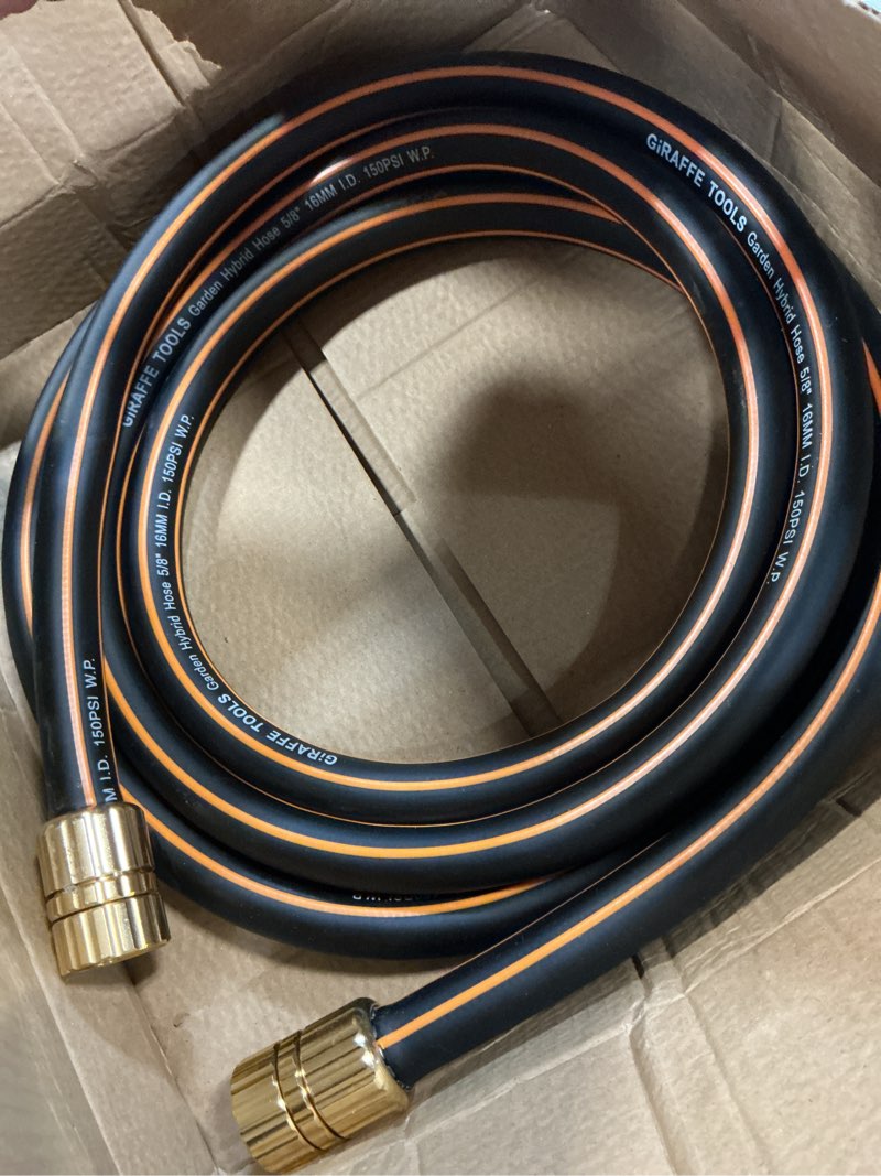 Condition photo showing Good Condition for giraffe tools garden hose 5/8" custom length, no kink, flexible, leakproof water hose, 600 burst psi, 10ft double female fittings,black orange 10ft double females