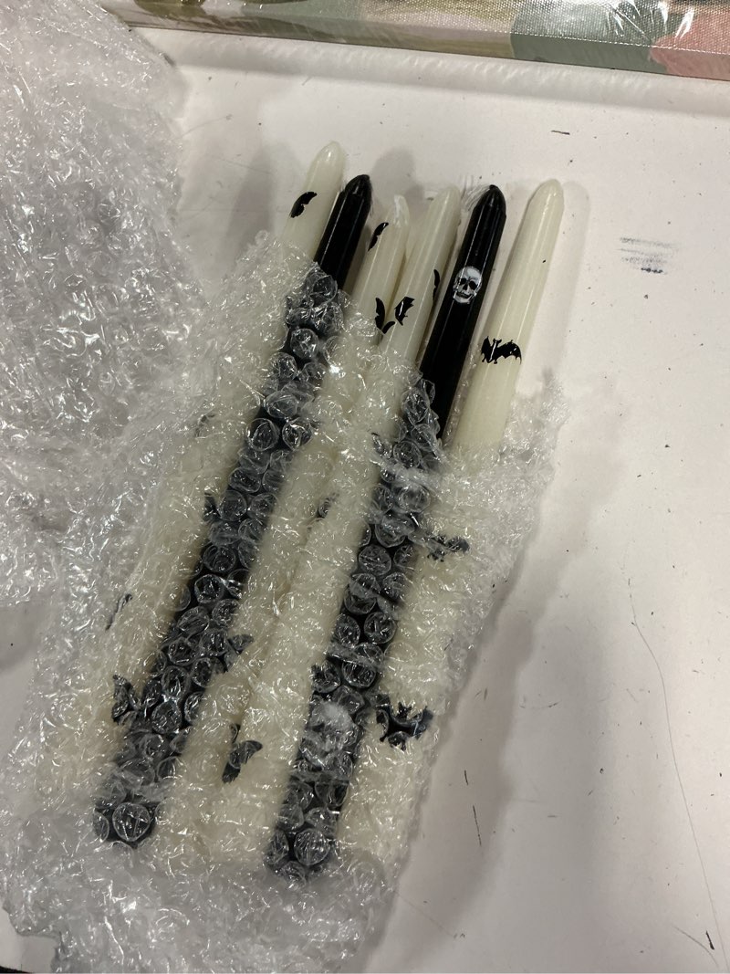 Condition photo showing New/Like New for conelist 6 pcs taper candles 10 inch candle sticks for bachelorette bridal wedding party baby shower table cake decor(butterfly bat and ghost,10 inch,black and white)