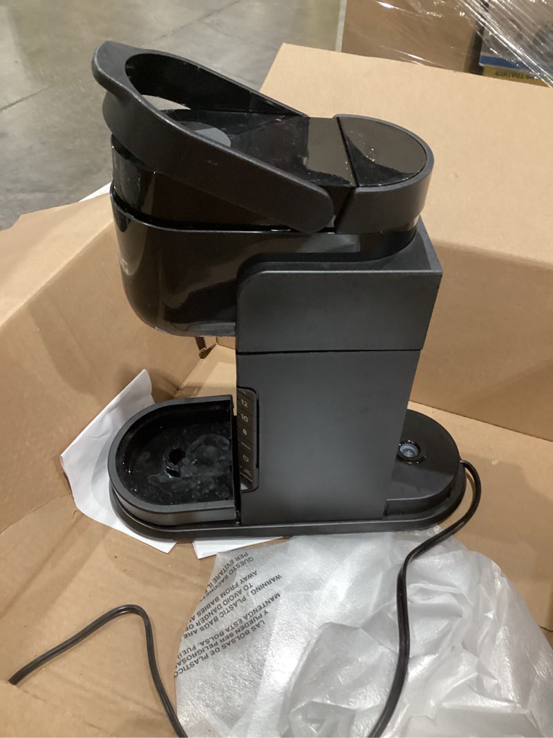 Condition photo showing As Is for keurig k-express single serve k-cup pod coffee maker, 3 brew sizes, strong button feature, 42oz removable reservoir, black