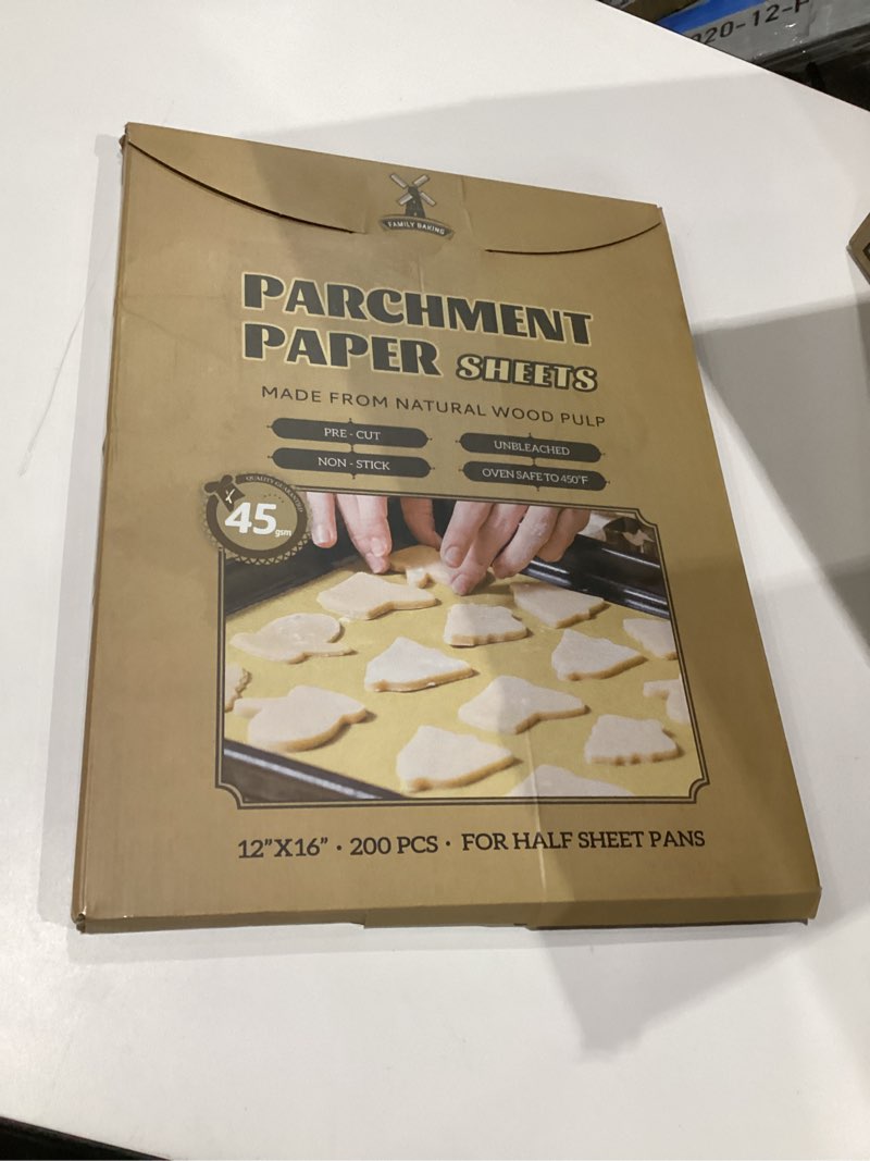 Condition photo showing As Is for 200 pcs parchment paper sheets, 12 x 16 inch, precut non-stick parchment sheets for baking, cooking, grilling, air fryer and steaming - unbleached, fit for half sheet pans