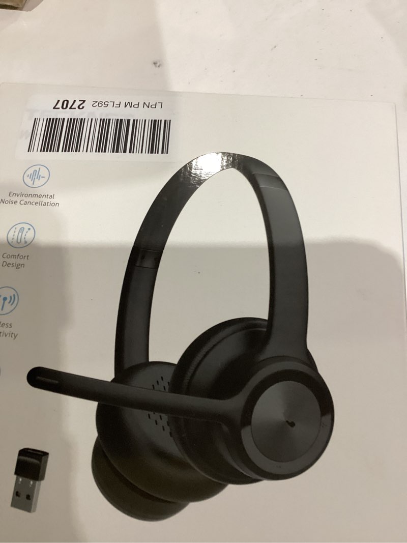 Condition photo showing Good Condition for TECKNET Wireless Headset with USB Dongle, Bluetooth Headset with AI Noise Cancelling Mic - Rechargeable Bluetooth V5.2, 50H Playtime & Mic Mute, On Ear Headphones for Trucker/Remote Work/Call Center Glossy Black
