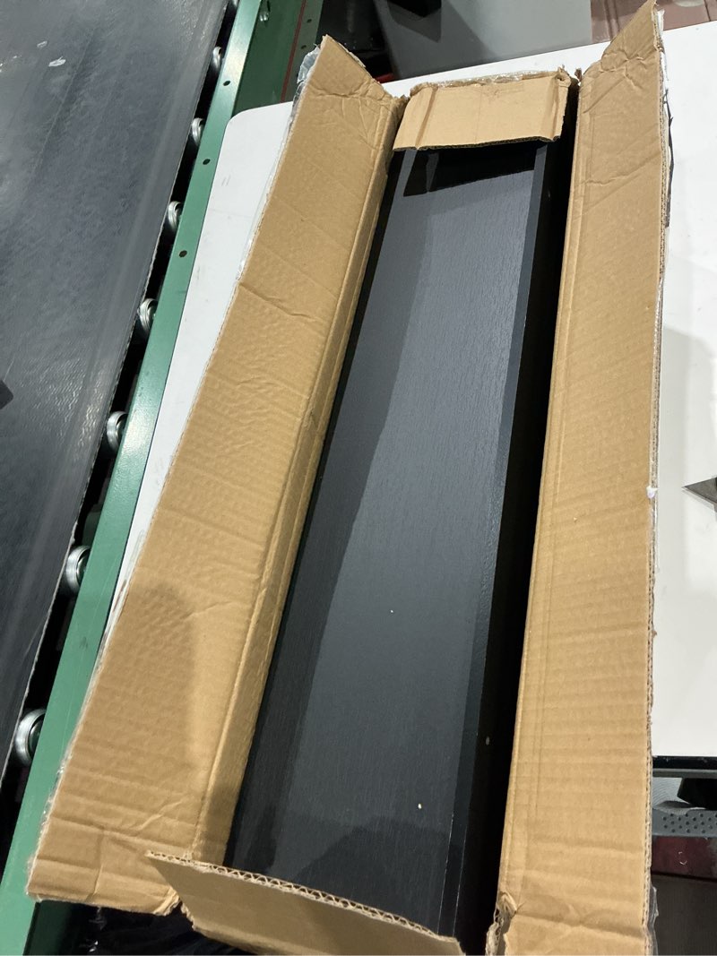 Condition photo showing As Is for upsimples floating shelves for wall, 23.6 inch shelves for decor storage set of 6, wall mounted wood shelf for bedroom, living room, bathroom, kitchen, long picture ledge shelves, black black 23.6in