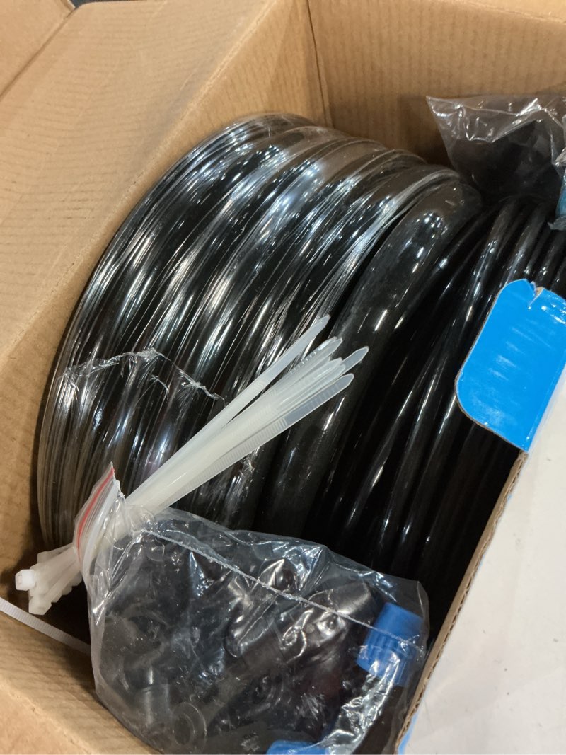 Condition photo showing New/Like New for drip irrigation system 230ft quick-connect drip irrigation kit with 1/4 inch 1/2 inch irrigation tubing hose and accessories for lawn raised bed greenhouse plant watering system