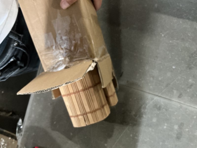 Condition photo showing Good Condition for bamboo roman shades with valance cover, cordless blinds for indoor windows, light filtering woven wood shades for home & patio, privacy protection, 25" w x 64" h, carbonized light filtering-carbonized 25"w x 64"h
