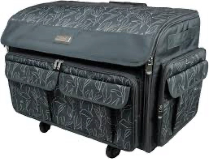 Everything Mary XXL Rolling Sewing Machine Case – Grey Floral Craft Bag with 4 Wheels – Compatible w