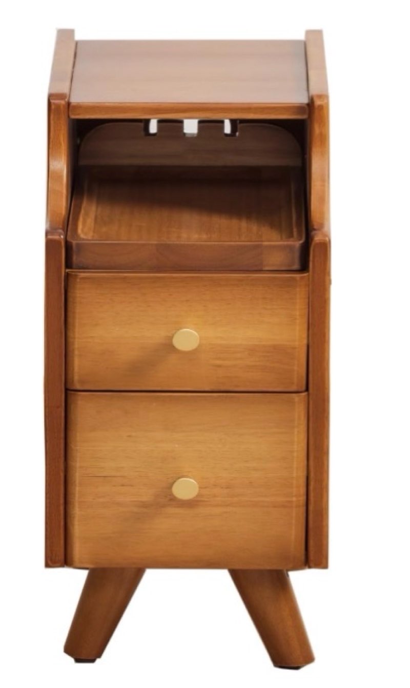 latifolia Solid Wood Nightstand, 2-Drawer Small Nightstand, Narrow Bedside Table with Shelf Storage(Walnut, 7.87''W)