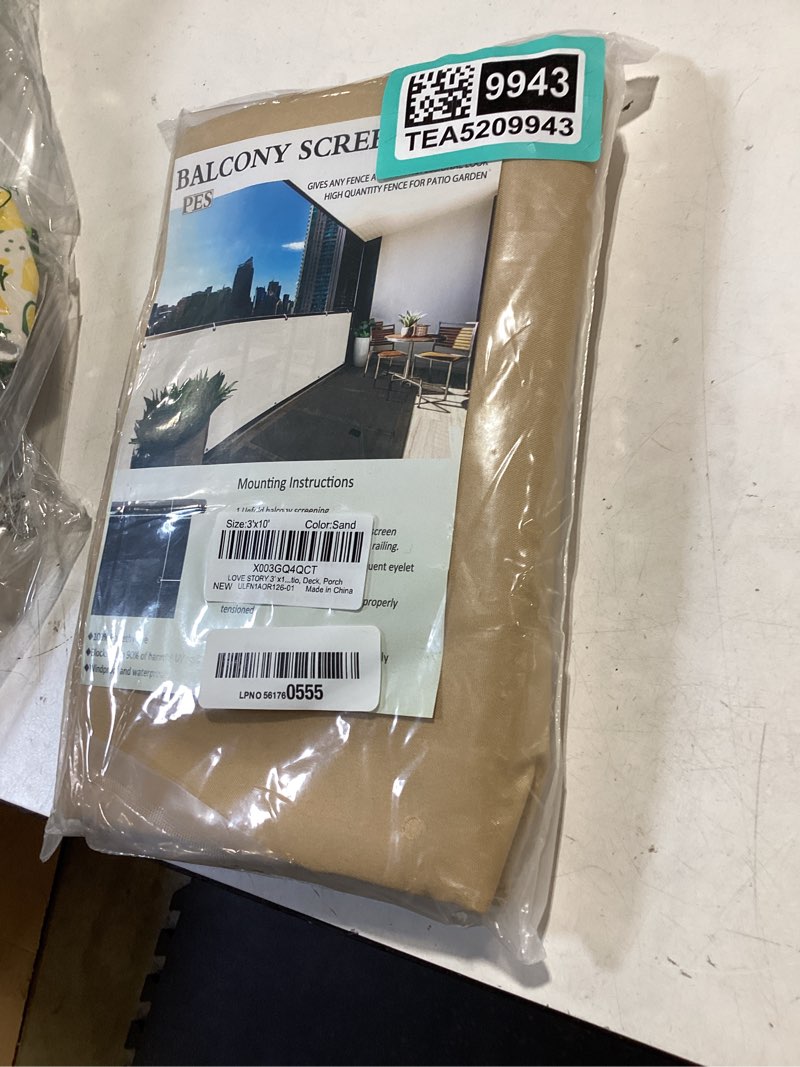 Condition photo showing Good Condition for love story 3’ x10’ sand waterproof balcony privacy screen cover - opaque fence covering privacy, 100% polyester fabric, uv protection shield for apartment railing,outdoor patio, deck, porch 0 3' x 1 0' -pes sand