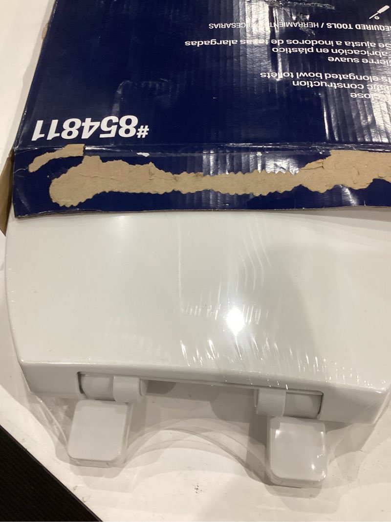 Condition photo showing Good Condition for gerber universal elongated toilet seat with cover, soft close, top mount, easy install, heavy-duty plastic, adjustable fit for standard elongated toilets, fade-resistant, white g0099849