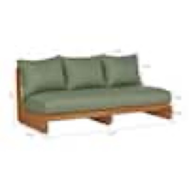 bao modern teak finish solid wood outdoor couch patio 3 seater sofa with green cushions, deep seating