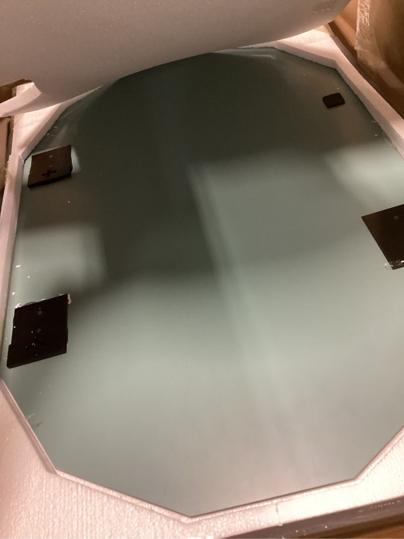 Condition photo showing Good Condition for 36x24 inch beveled oval bathroom mirror, frameless copper-free silver mirror, modern vanity mirror, decorative wall mirrors over sink for restroom, bedroom, living room, bathroom, entryway 36"l x 24"w