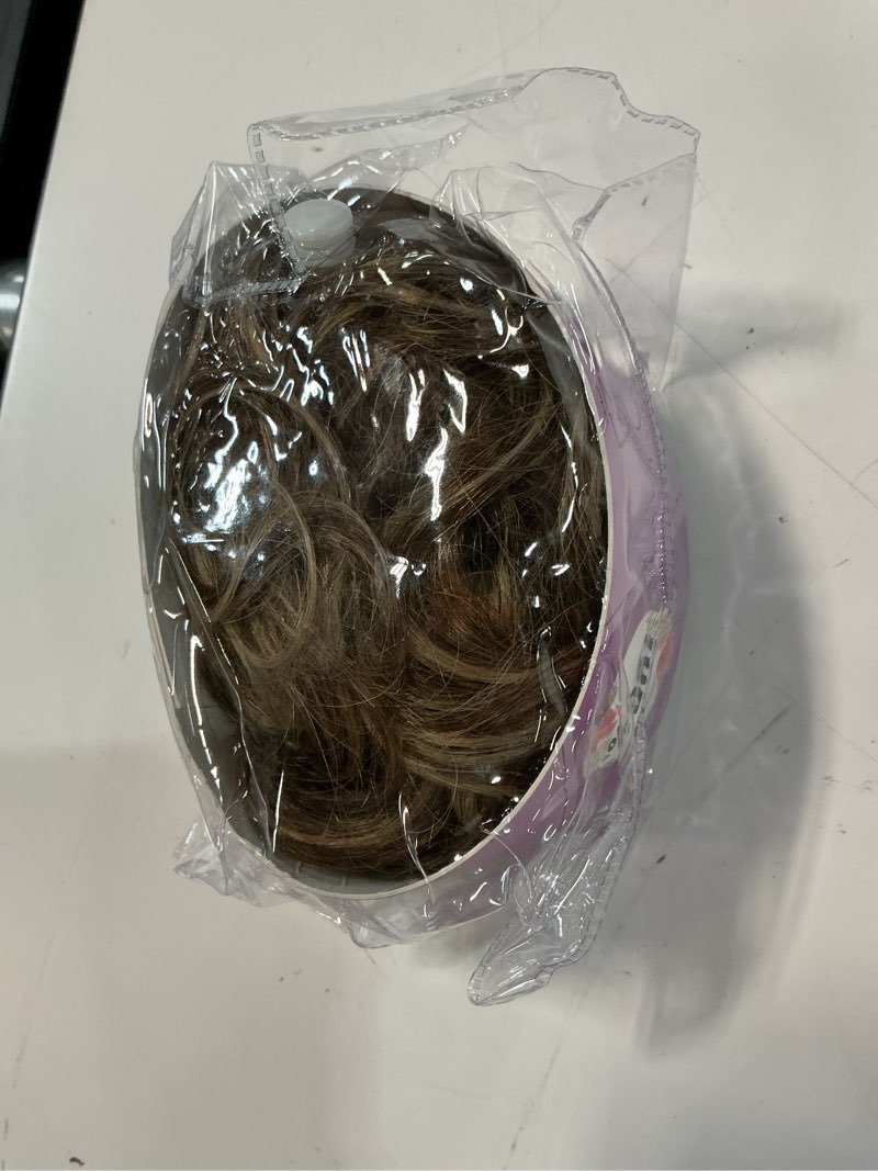 Condition photo showing Good Condition for ruwiss claw clip messy bun hair piece real human hair buns wavy curly chignon hair bun extensions tousled updo ponytail hairpieces hair scrunchie with clip for women?4p27#? 40g chocolate brown to dark brown
