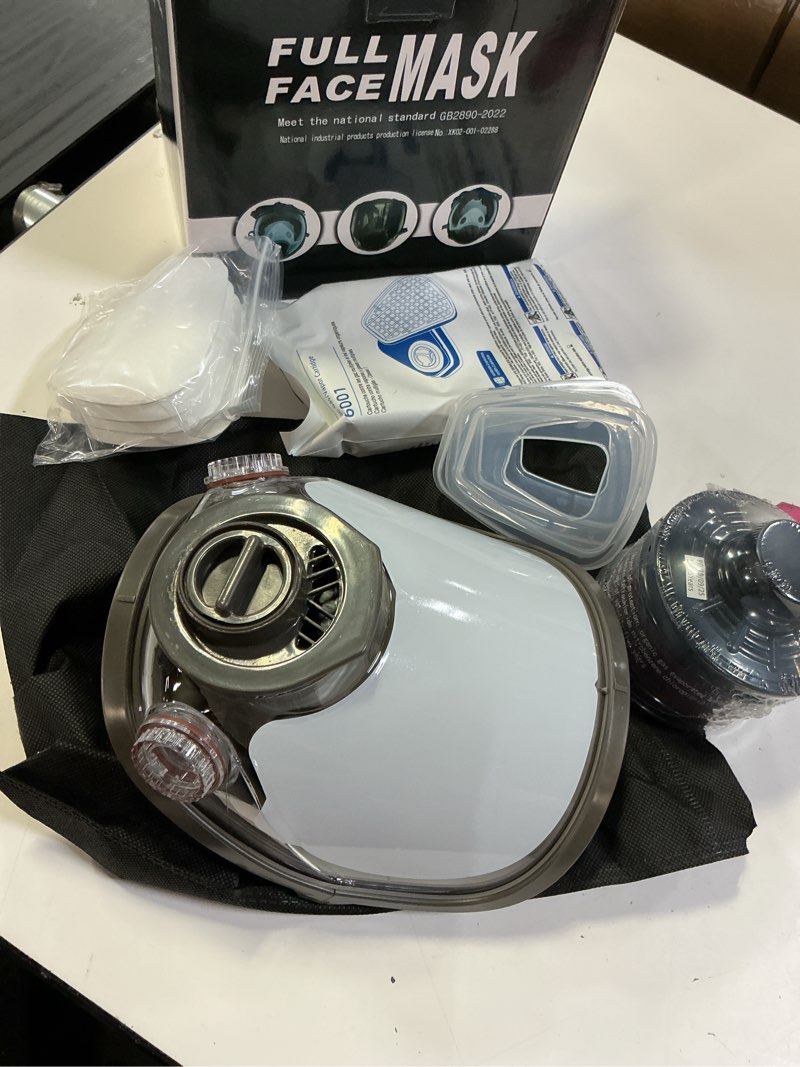 Condition photo showing Good Condition for gas masks survival nuclear and chemical, crjkij reusable respirator full face gas mask with 6001 and 40mm activated carbon filter against organic gases dust vapors chemical for spray paint sanding