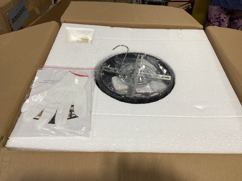 Condition photo showing As Is for 20" flush mount caged ceiling fan with light,low profile fabric farmhouse bladeless ceiling fan with remote control,ceiling fans with 6 speeds reversible silent fandalier for bedroom orange