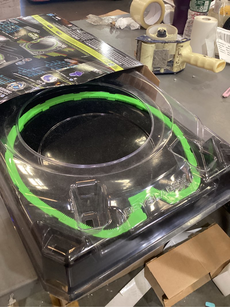 Condition photo showing As Is for beyblade x xtreme battle set with beystadium arena featuring x-celerator rail, 2 right-spinning top toys, 2 launchers, toys for boys and girls, 8+