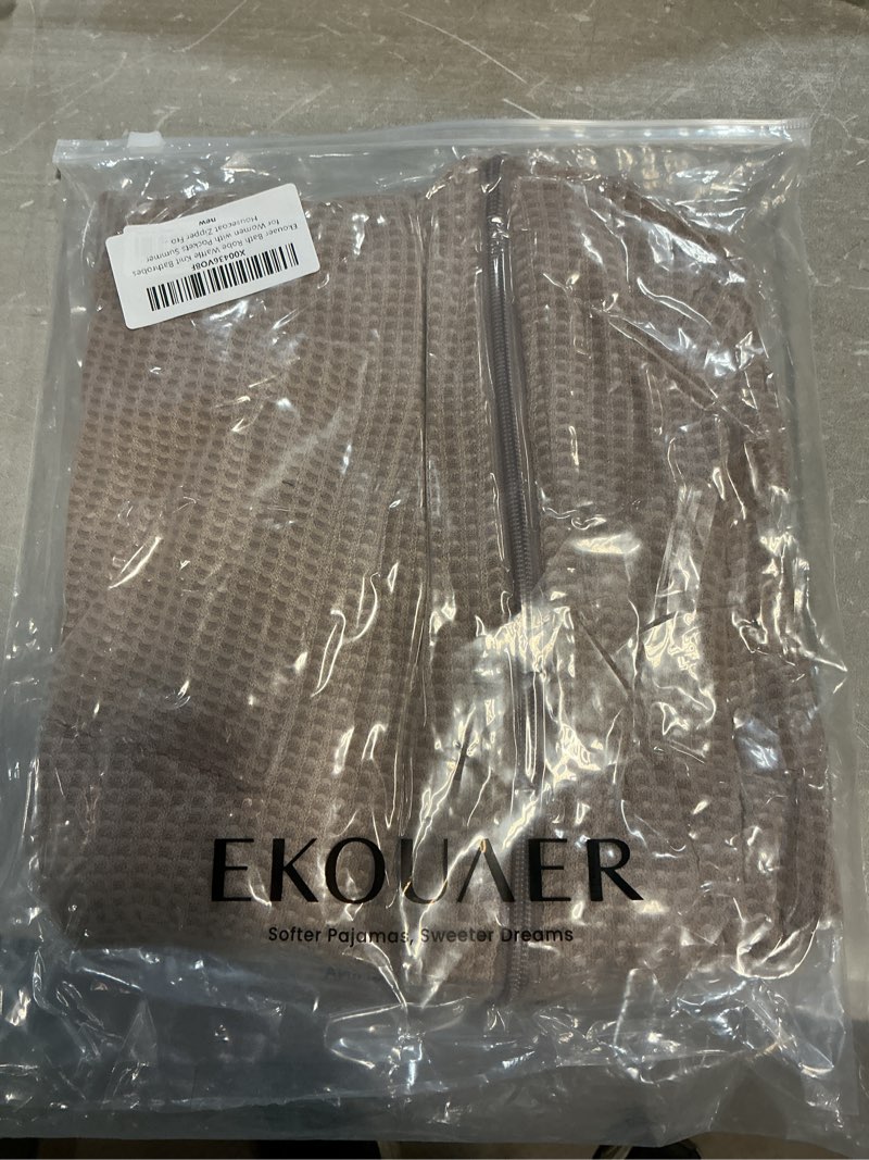 Condition photo showing New/Like New for Ekouaer Zipper Robes for Women Waffle Knit Bathrobes Short Lightweight Knee Length Loungewear with Pockets S-XXL X-Large Khaki