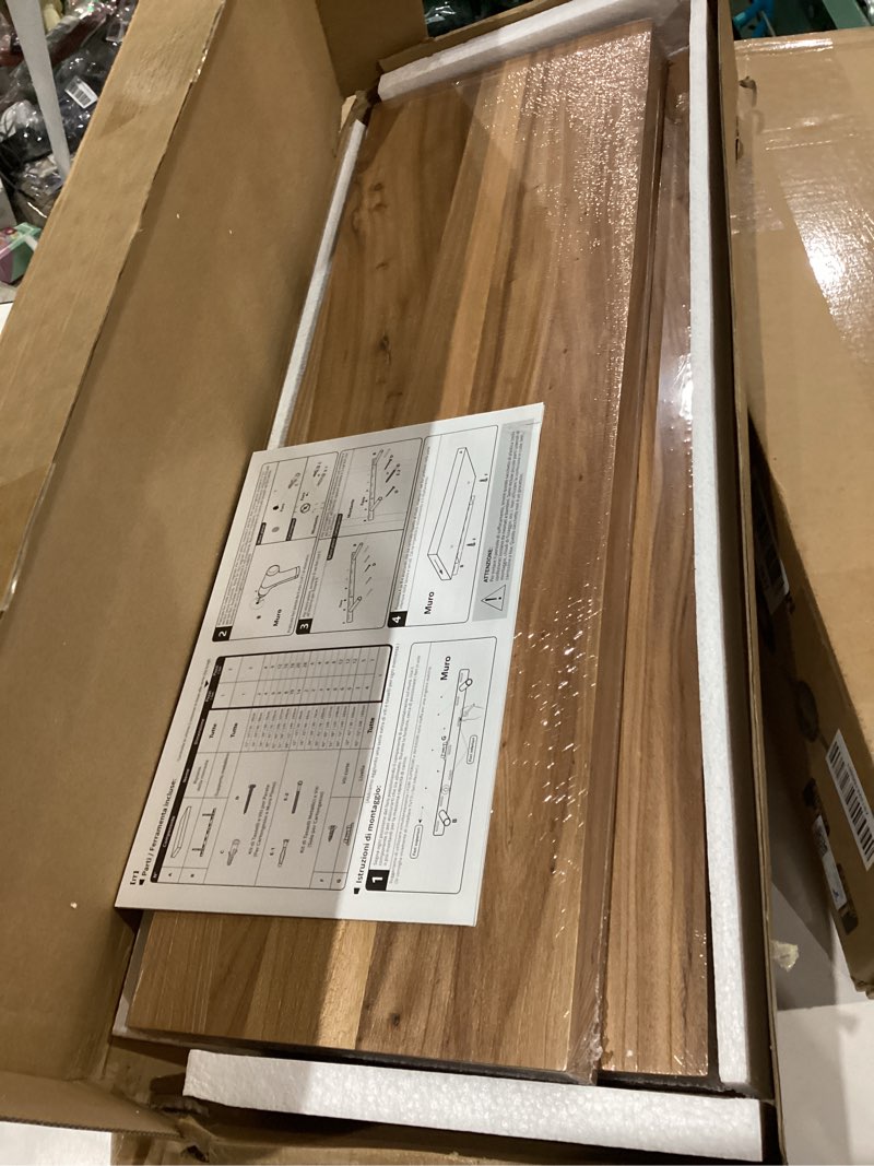 Condition photo showing New/Like New for Fun Memories Floating Shelves for Wall Set of 2, Rustic Solid Elm Wood Wall Shelves 24 Inch - Invisi