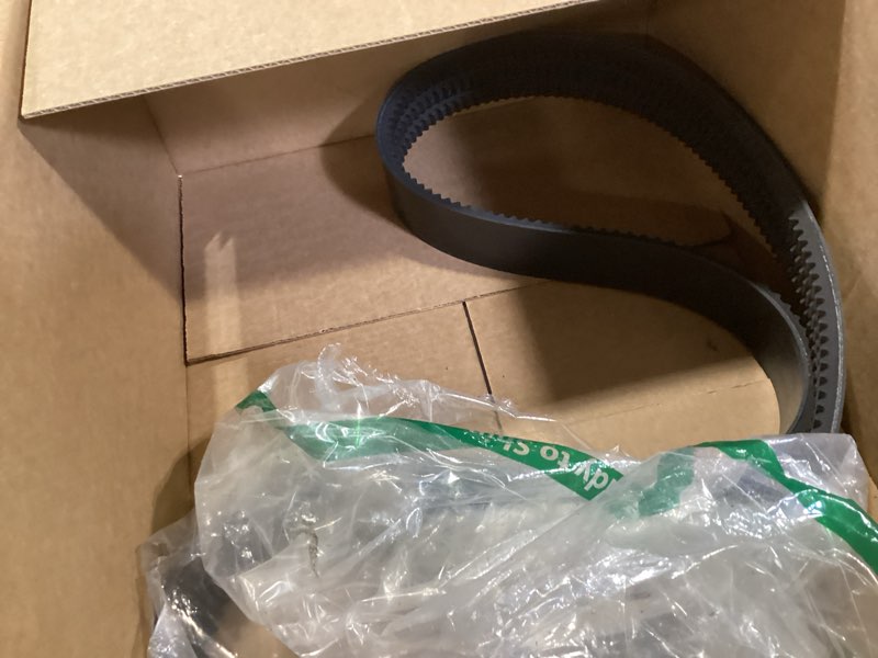 Condition photo showing As Is for continental contitech hy-t torque team v-belt, 3/bx74, banded & cogged, 3 rib, 1.98" width, 0.41" height, 74" approx. inside length 74 inches