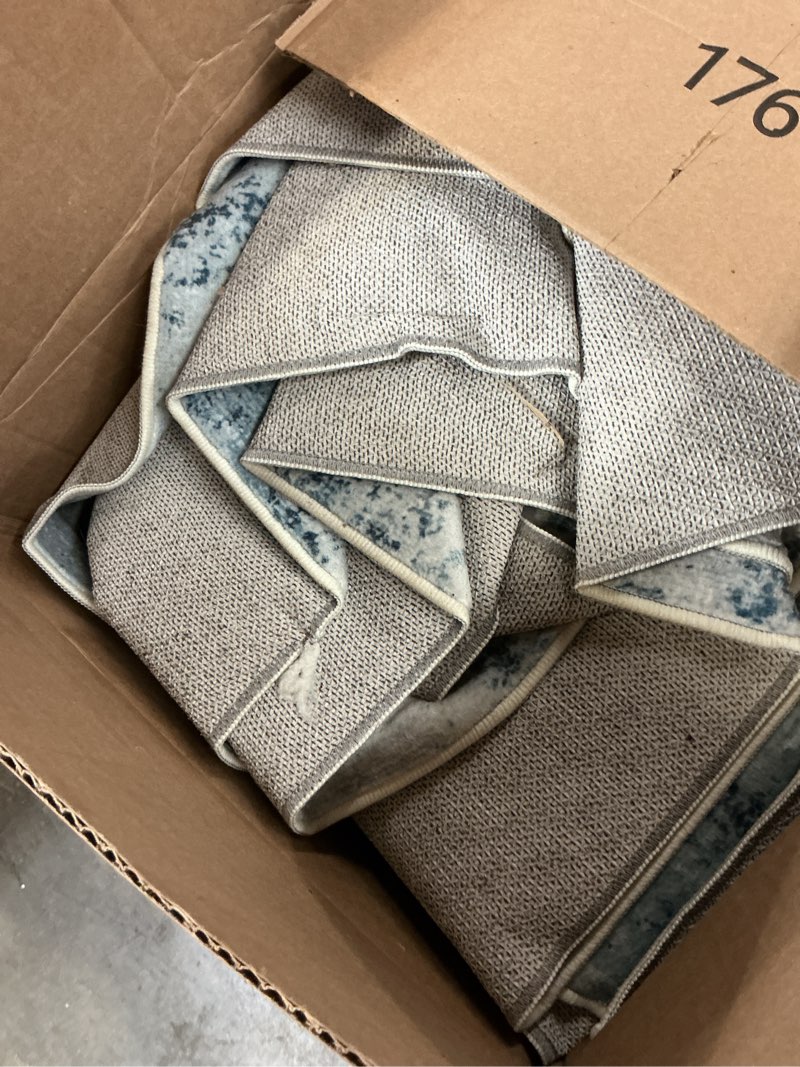 Condition photo showing As Is for 6x9 area rugs for living room, modern abstract washable rug with non-slip backing & low pile indoor carpet for nursery room, bedroom and dinning room, dark blue dark blue 6' x 9' (rectangular)