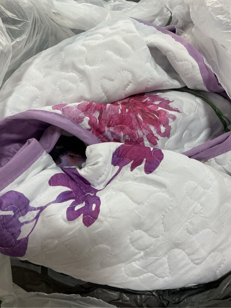 Condition photo showing As Is for anibedding purple quilt set king, floral pattern microfiber bedspreads king size 3 pieces lightweight reversible bedding set with 2 pillowcases(king, 104"x90") purple king