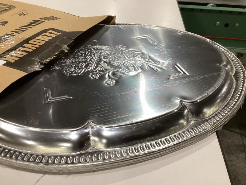 4-Pack 15.7" x 11.8" Large Silver Serving Trays Set - Oval Floral Engraved Mirror Tray, Holiday & Pa