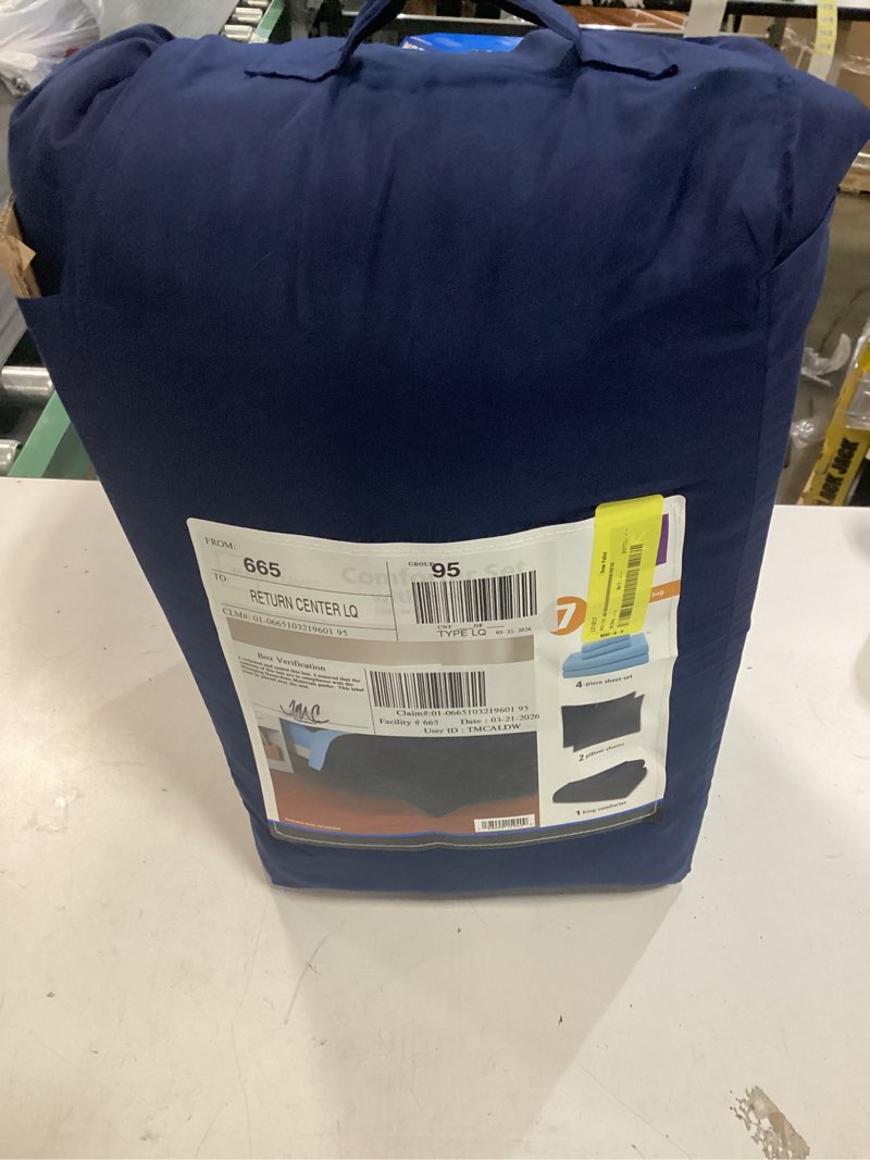 Condition photo showing As Is for mainstays all in one reversible comforter and sheet set- 7 piece, queen, navy