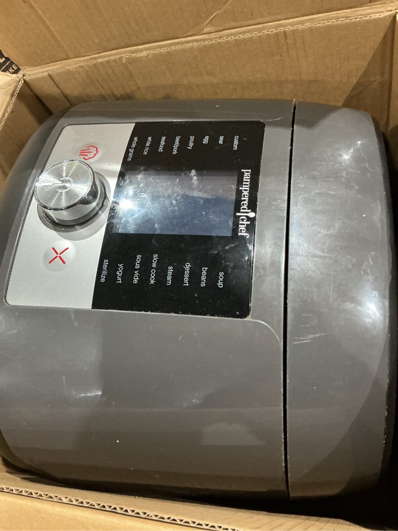 Condition photo showing As Is for instant pot 6qt rio 7-in-1 multi-cooker, pressure cooker, slow cook, sauté, steam, rice maker, yogurt, & warmer, black, 6 quarts black 6 quarts