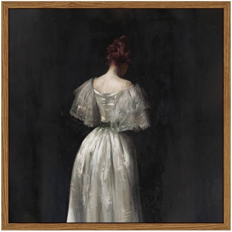 insimsea golden framed vintage canvas wall art seventeenth century lady in white dress dark toned 24