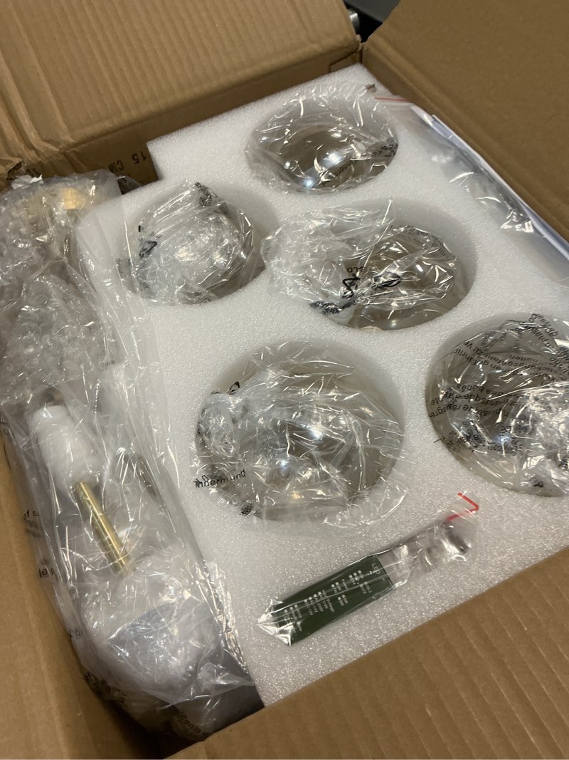 Condition photo showing Good Condition for kco lighting 5-light amber glass globe chandelier brush gold semi flush mount ceiling light mid-century modern close to ceiling light for living room bedroom foyer (5-light) gold+amber-5 light