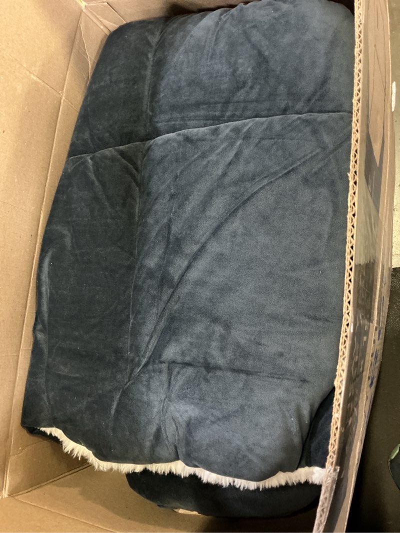 Condition photo showing As Is for ugg blissful comforter set with 2 pillow shams, warm winter bedding, fluffy reversible down alternative bedding, king/california king size comforter set, imperial blue blue king