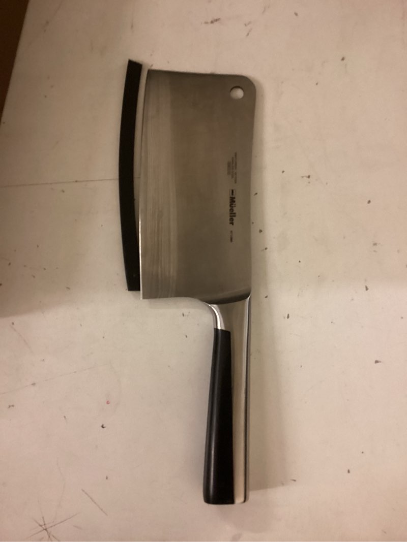 Condition photo showing Good Condition for mueller 7-inch meat cleaver knife, stainless steel professional butcher chopper, stainless steel handle, heavy duty blade for home kitchen and restaurant, valentines day gifts for him black 7 inch