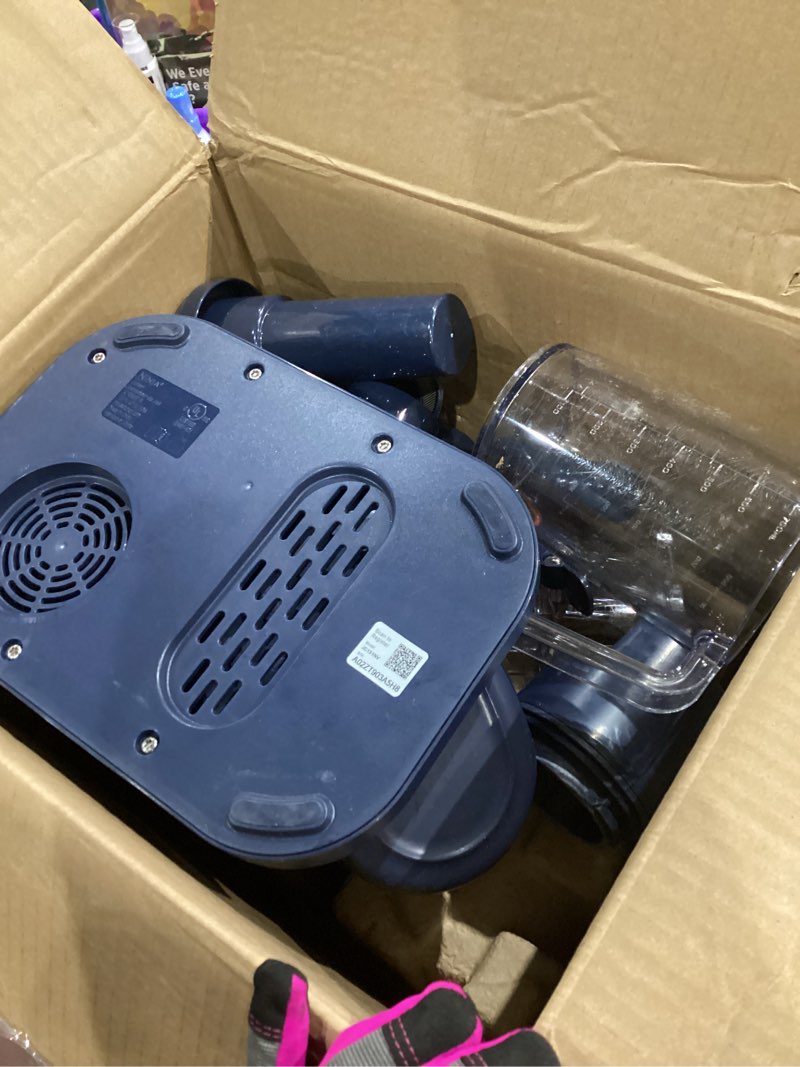 Condition photo showing As Is for Ninja NeverClog Cold Press Juicer, Powerful Slow Juicer with Total Pulp Control, Countertop, Electric, 2 Pulp Functions, Dishwasher Safe, 2nd Generation, Blue/Navy, JC151NV Blueberry