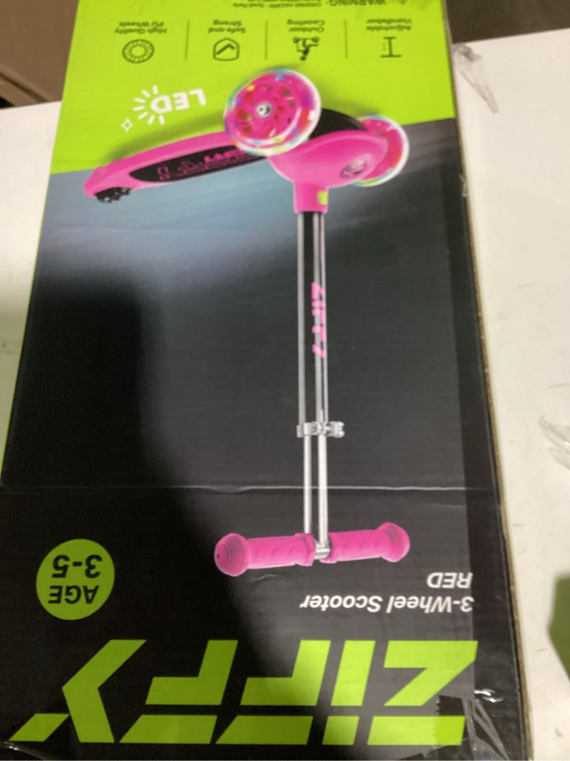 Condition photo showing Good Condition for jova ziffy multicolor 3 wheel scooter for kids 3-5, toddler kick scooters with led light-up wheels for boys and girls, 5 adjustable height and lean-to-steer design, support up to 110 lbs red