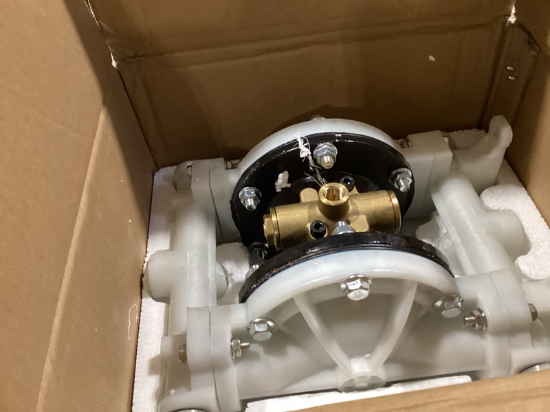 Condition photo showing New/Like New for air operated double diaphragm pump qbk-15 1/2 inch outlet 12 gpm pneumatic transfer max 115 psi industrial use for chemical waste oil dual diaphram ptfe nitrile rubber by plastic and stainless steel