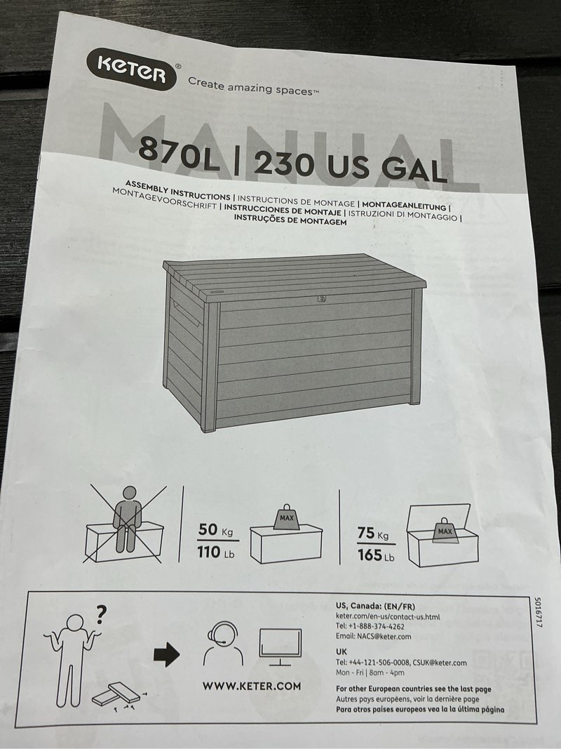 Condition photo showing As Is for keter 230 gal. xxl deck box