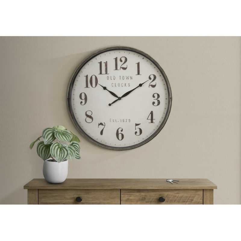 clocks, 30" round, large oversized, wall clock, brown, transitional