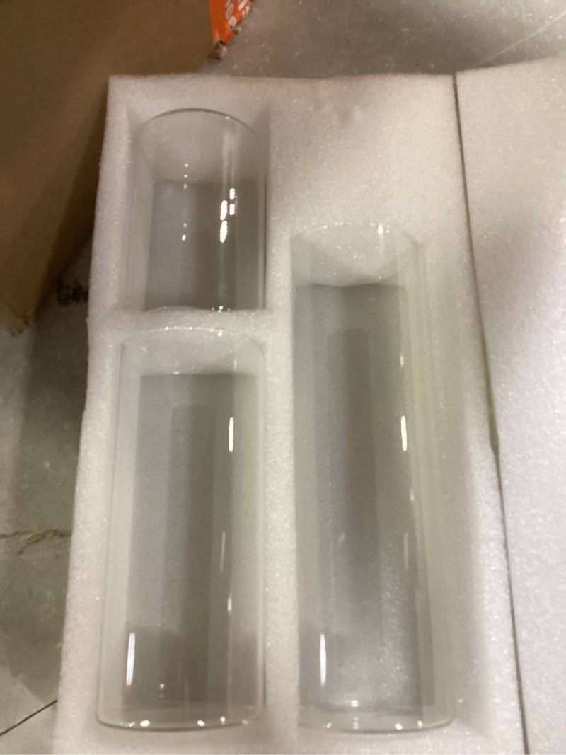 Condition photo showing Good Condition for 12Pcs Glass Cylinder vases for Centerpieces, 6 Inches Clear Ribbed Bud Vases for Wedding Decorations,Floral Vase Bulk Flower vases,Tall Glass Hurricane Candle Holder for Table Shelf, Party(Ribbed)